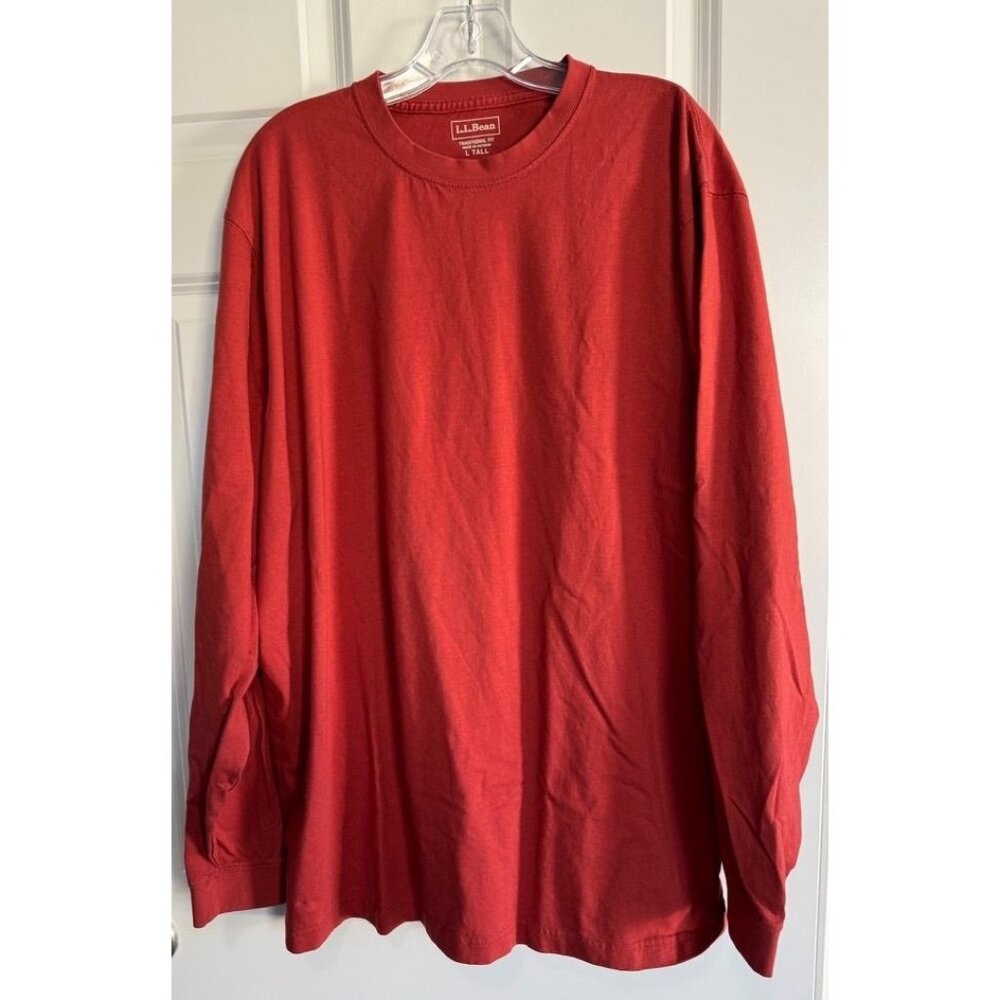 L.L. Bean Men's Carefree Unshrinkable Tee Shirt Long Sleeve Rust Orange L Tall